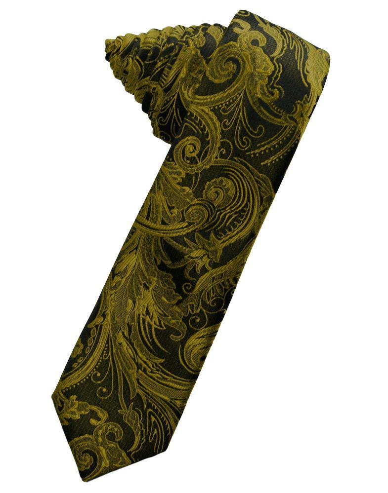 Cardi Self Tie Gold Tapestry Skinny Necktie
