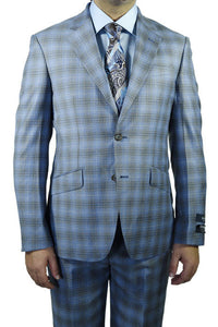 Berragamo Berragamo Blue Grey Plaid Slim Fit Suit