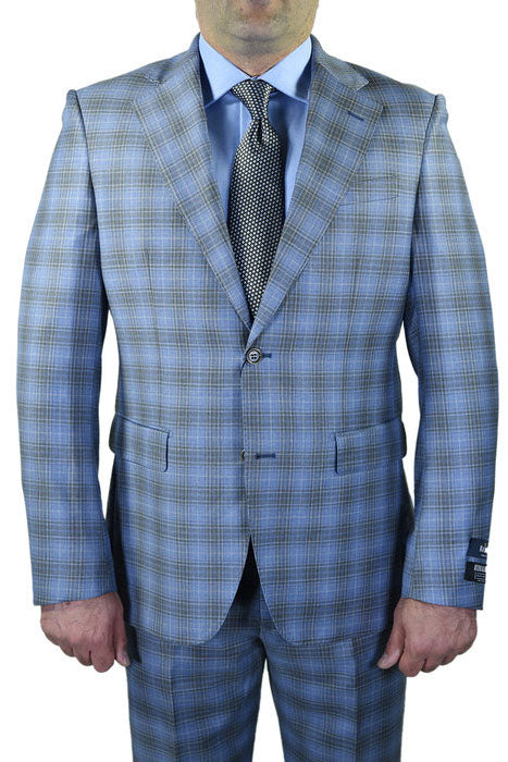 Berragamo Berragamo Light Blue Plaid Slim Fit Suit