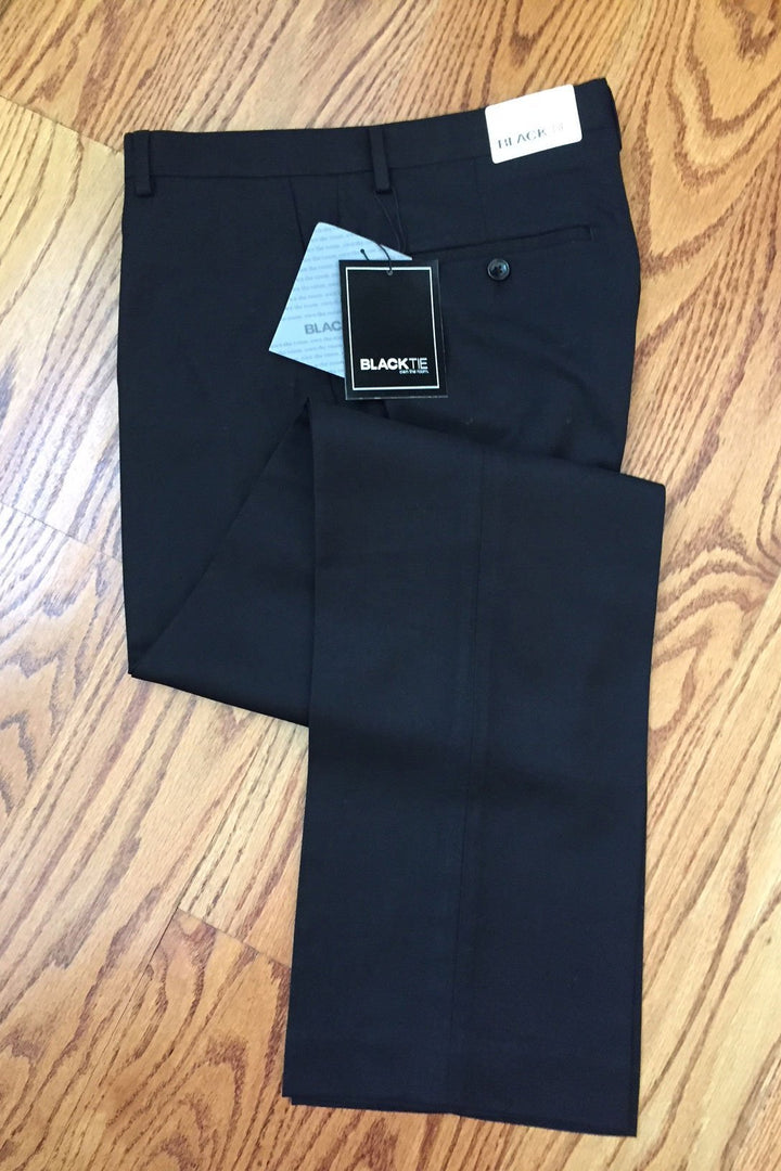 BT Collection Black Luxury Wool Blend Suit Pants - Unhemmed