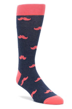 Load image into Gallery viewer, Bold Socks Coral Navy Bold Mustache Socks