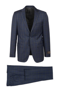 Canaletto Canaletto "Porto" Vitale Barberis Deep Blue Windowpane Slim Fit Suit