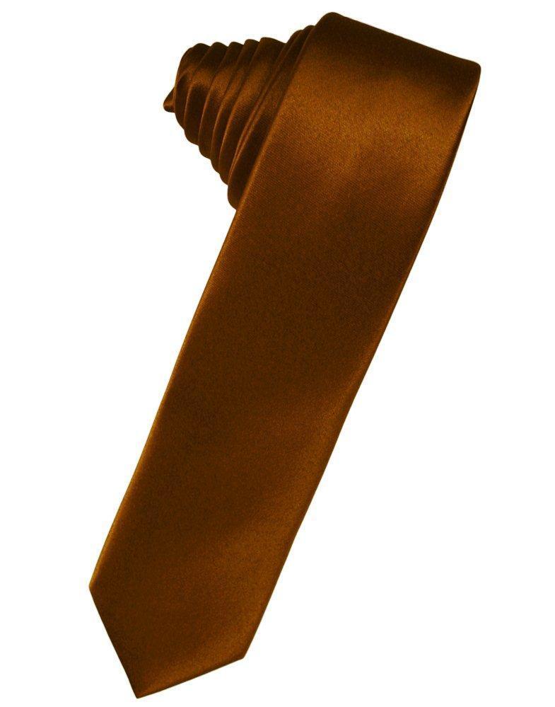 Cardi Self Tie Cognac Luxury Satin Skinny Necktie