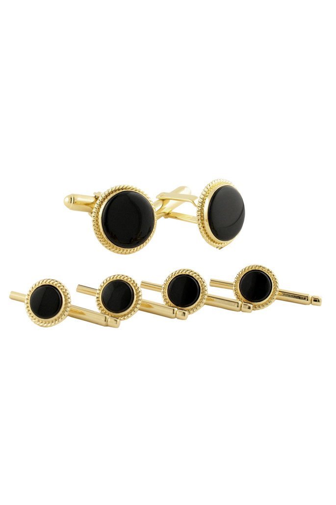 David Donahue 14kt Gold Filled Onyx Studs & Cufflinks Set