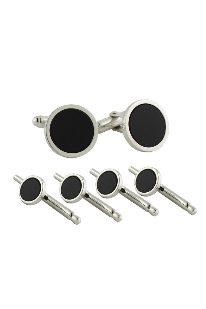 David Donahue Sterling Silver Onyx Studs & Cufflinks Set