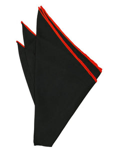 Cristoforo Cardi Black Silk with Red Hand Rolled Trim Pocket Square