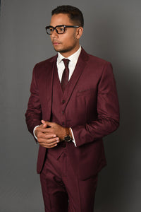 Statement Statement "Lorenzo 1" Solid Burgundy 3-Piece Slim Fit Suit
