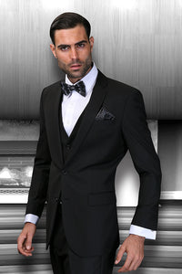 Statement Statement "Lorenzo" Solid Black 3-Piece Slim Fit Suit