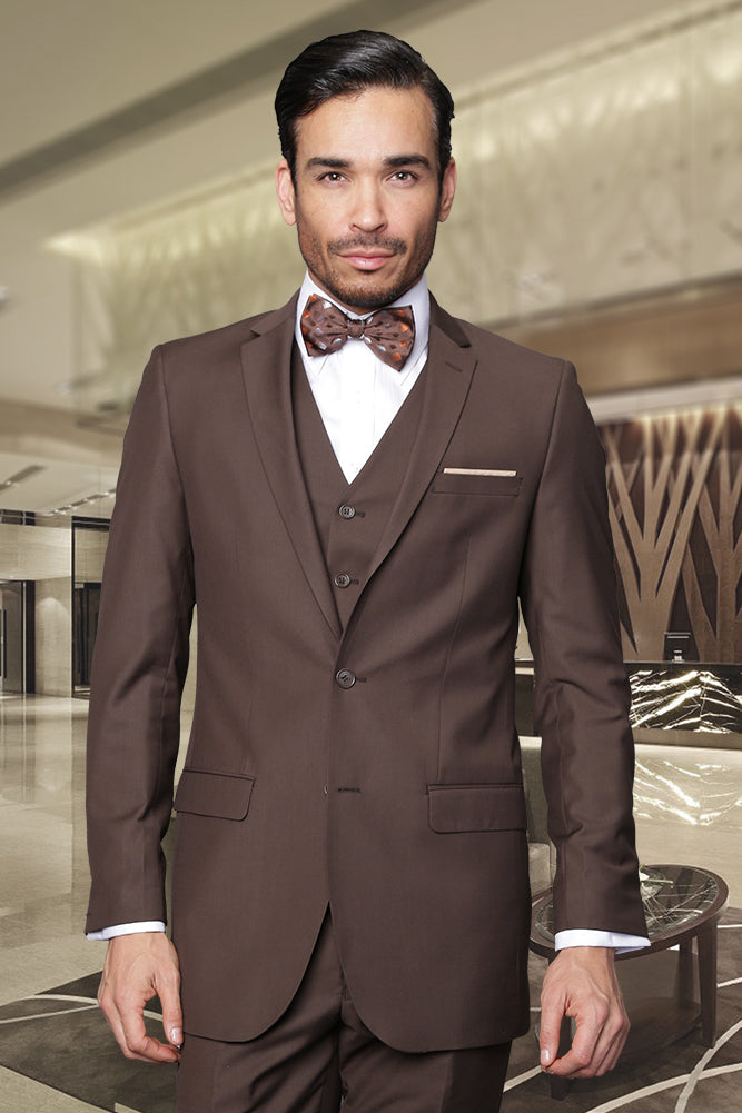 Statement Statement "Lorenzo" Solid Brown 3-Piece Slim Fit Suit