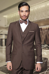 Statement Statement "Lorenzo" Solid Brown 3-Piece Slim Fit Suit
