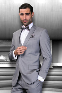 Statement Statement "Lorenzo" Solid Grey 3-Piece Slim Fit Suit