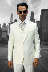 Statement Statement "Lorenzo" Solid Off-White 3-Piece Slim Fit Suit