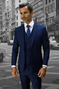 Statement Statement "Lorenzo" Solid Sapphire 3-Piece Slim Fit Suit
