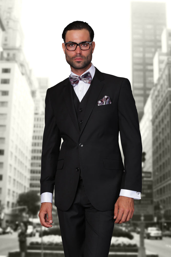 Statement Statement "Julian" Solid Black 3-Piece Tailored Fit Suit