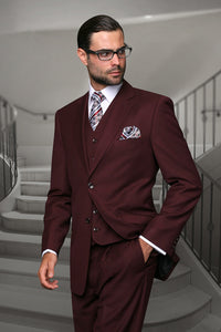 Statement Statement "Julian" Solid Burgundy 3-Piece Tailored Fit Suit