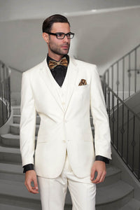 Statement Statement "Julian" Solid Off-White 3-Piece Tailored Fit Suit