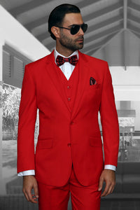 Statement Statement "Julian" Solid Red 3-Piece Tailored Fit Suit