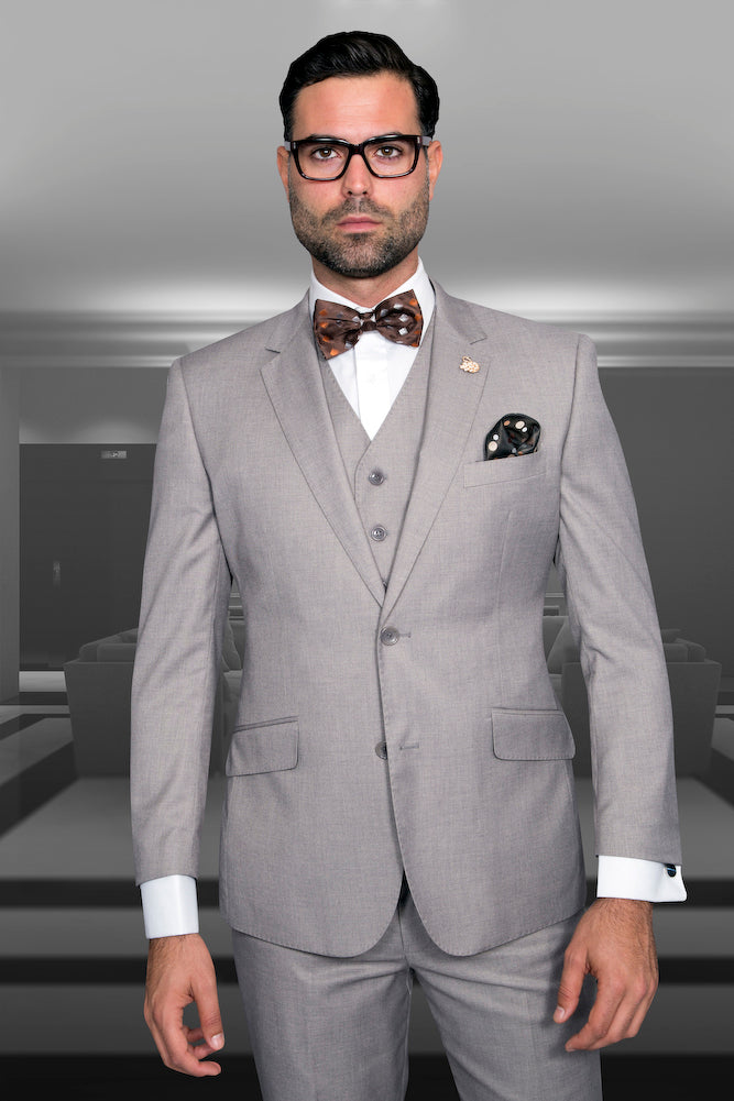 Statement Statement "Julian" Solid Tan 3-Piece Tailored Fit Suit
