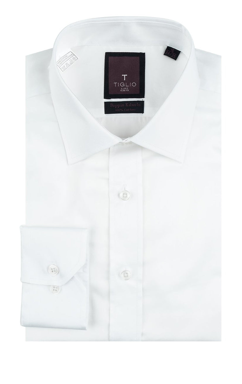Tiglio Tiglio White Barrel Cuff Slim Fit Shirt