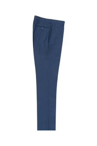 Tiglio Tiglio New Blue Solid Flat Front Slim Fit Dress Pants