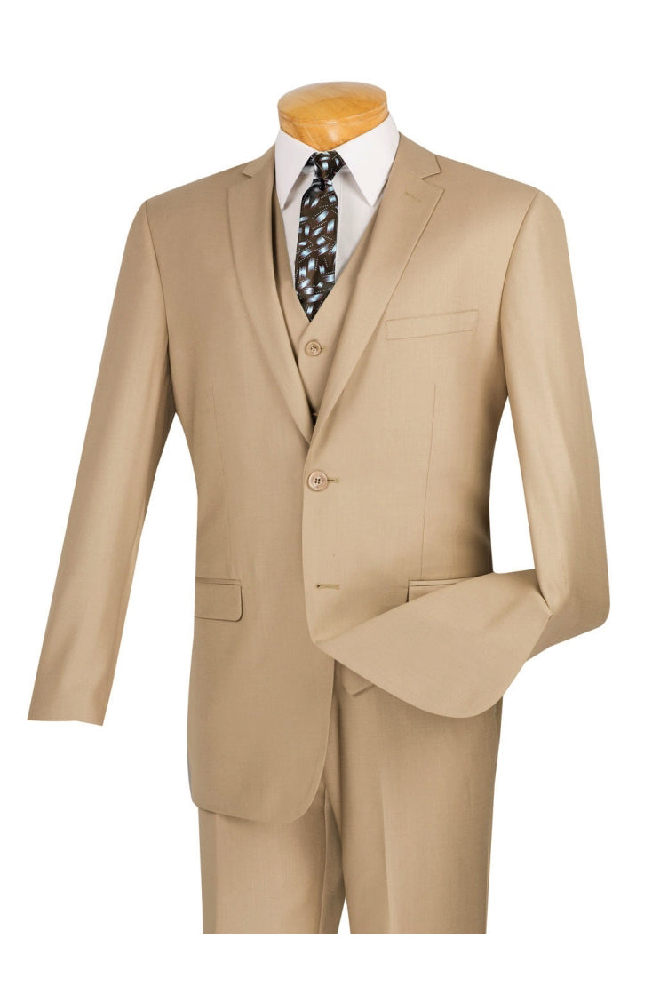 Vinci Vinci "Carmelo" Beige Slim Fit 3-Piece Suit