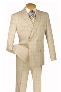 Vinci Vinci "Eduardo" Tan Windowpane Double-Breasted Slim Fit Suit