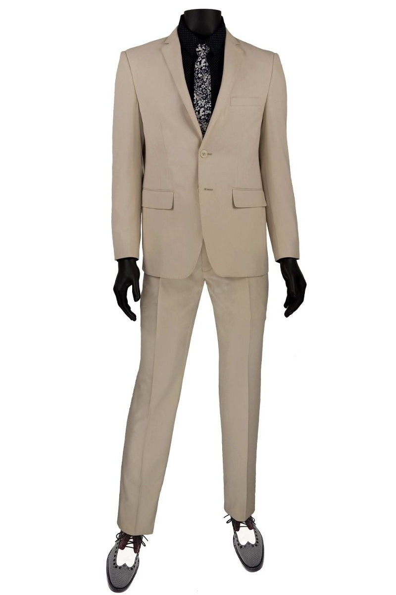Vinci Vinci "Marco" Champagne Ultra Slim Fit Suit With Trimmed Lapel